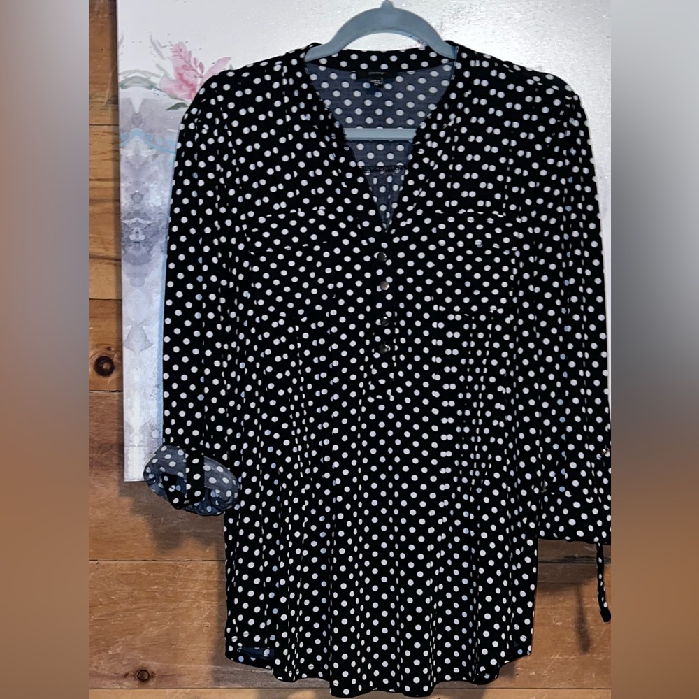 COCOMO Medium black white polka dot 3/4 sleeve sleeve women's Blouse shirt